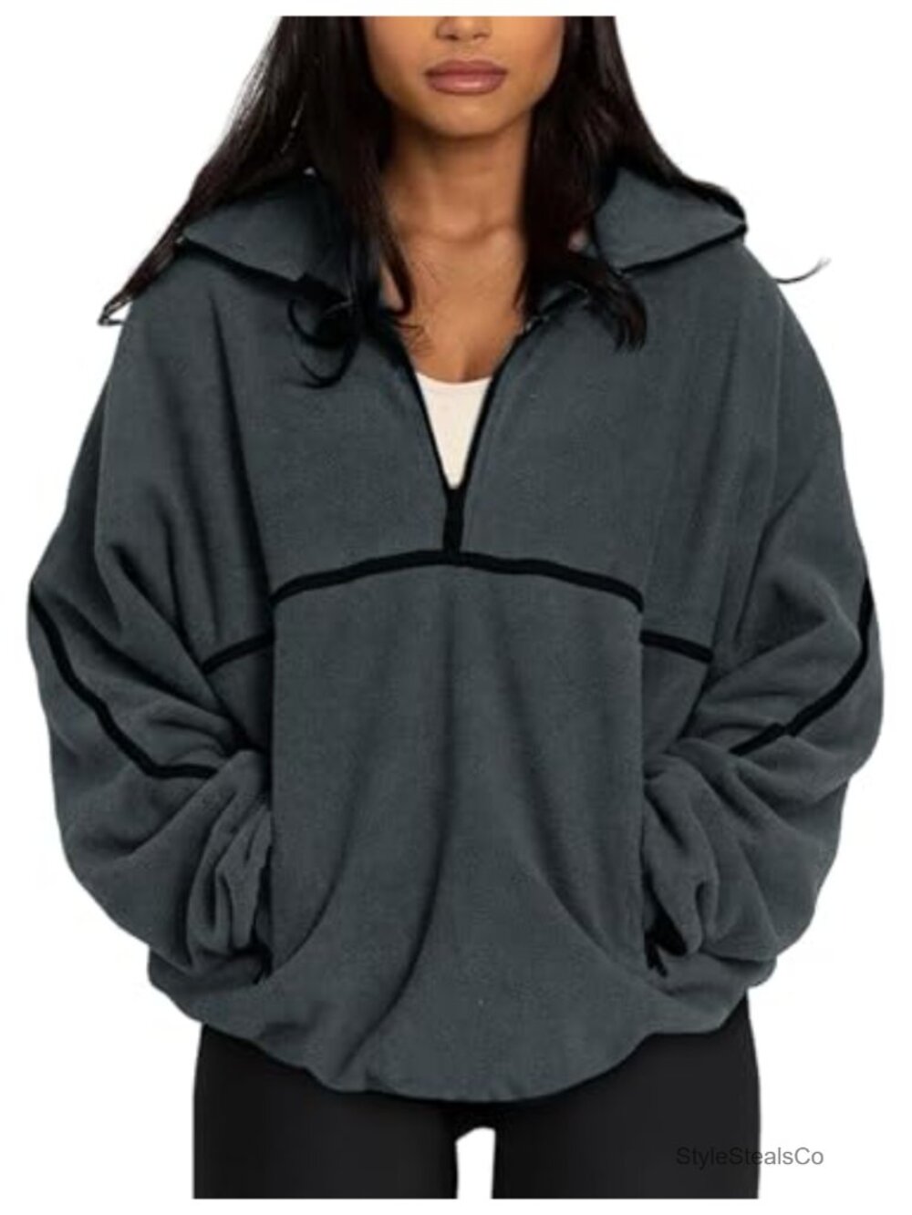 Oversized Fleece Quarter Zip Pullover Sweatshirt with Pockets